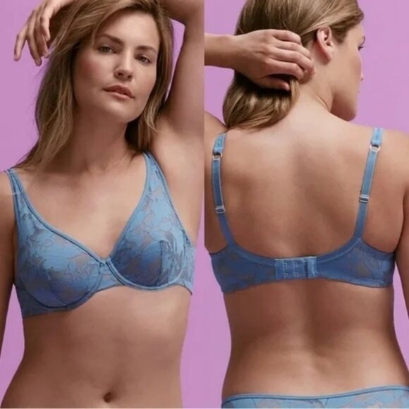 ThirdLove Unlined Foliage Perfect Coverage Bra Cornflower Blue with Nude 40F DDD - Picture 1 of 8
